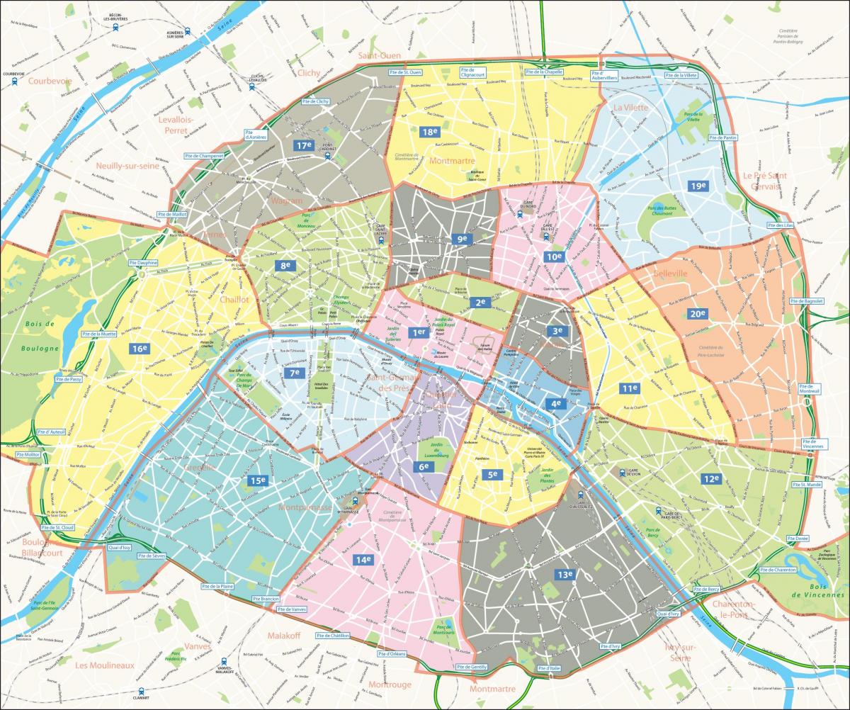 แผนที่ของ arrondissements ของปารีส