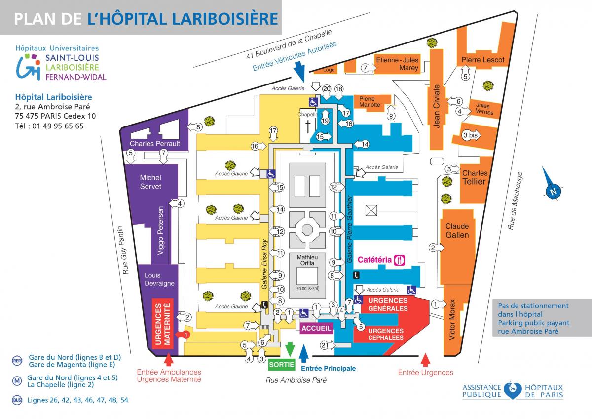 แผนที่ของ Lariboisiere โรงพยาบาล