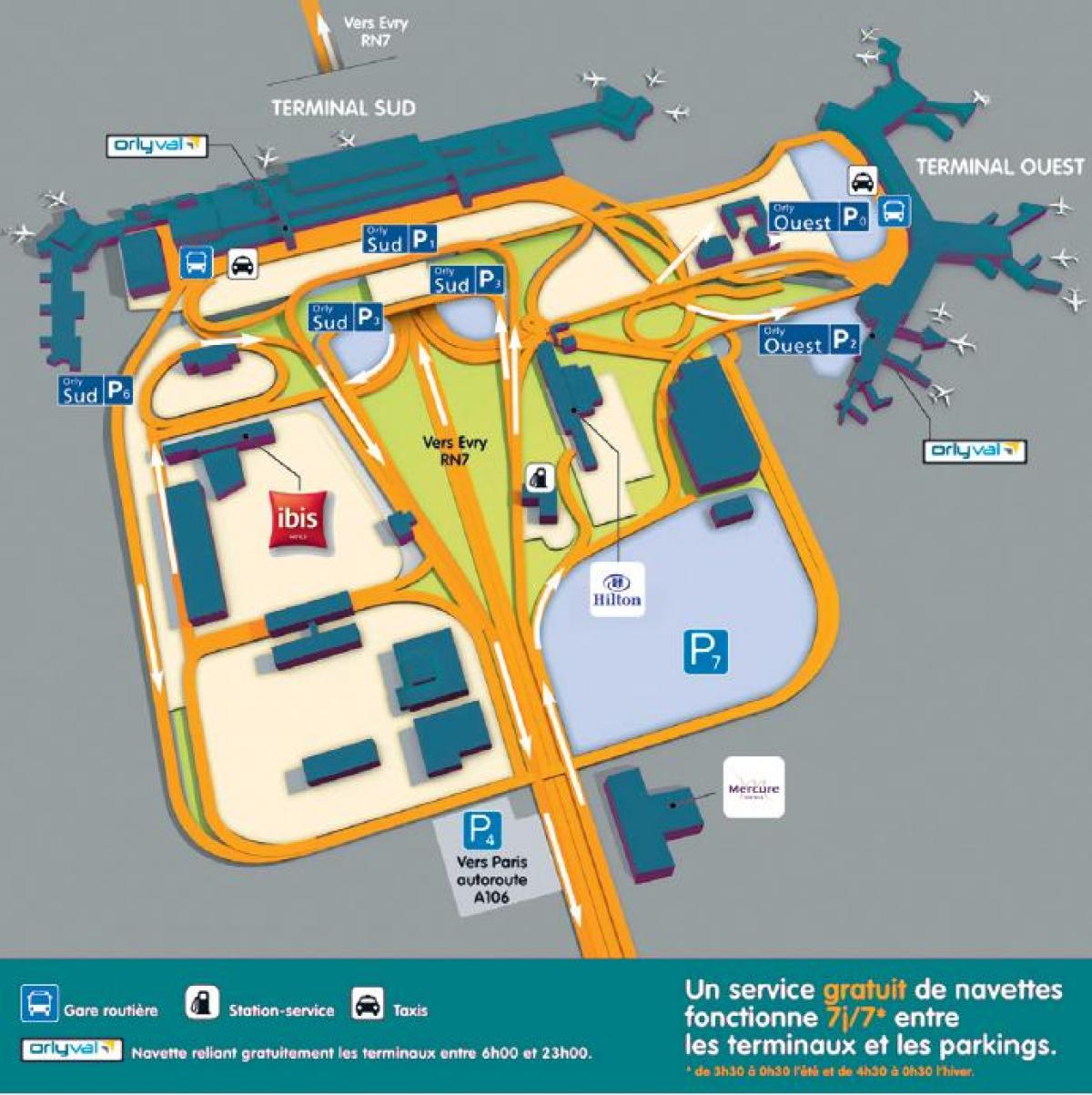 แผนที่ของ Orly สนามบิน