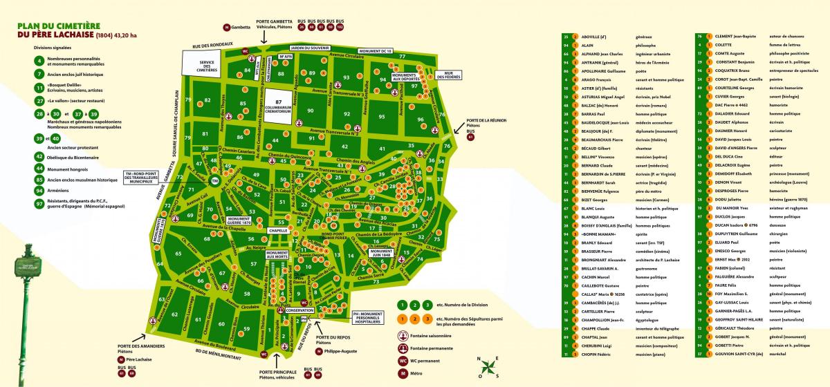 แผนที่ของ Pere-Lachaise สุสาน