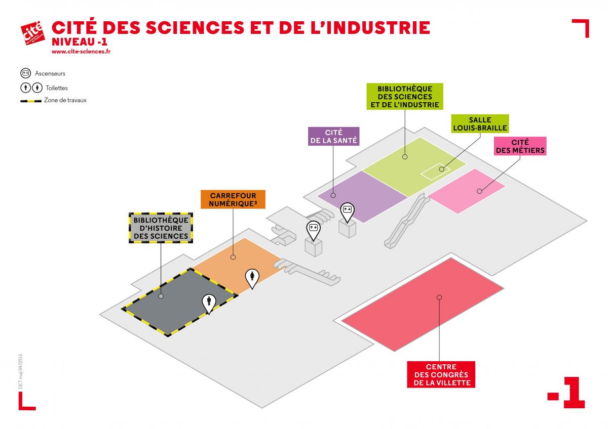 แผนที่ของ Cité des วิทยาศาสตร์ et เดอ l 'Industrie ระดับ -1