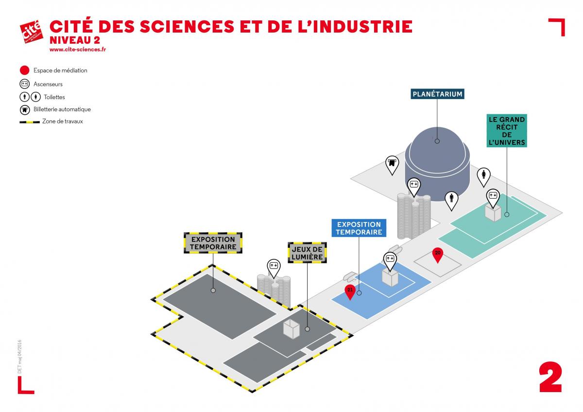 แผนที่ของ Cité des วิทยาศาสตร์ et เดอ l 'Industrie ระดับ 2
