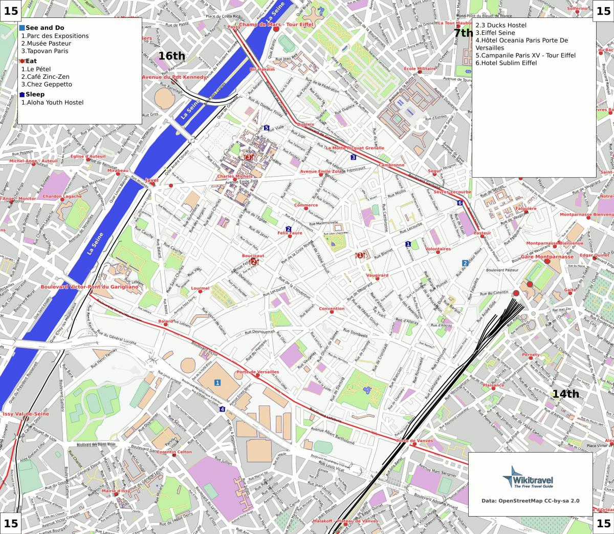 แผนที่ของวันที่ 15 arrondissement ของปารีส