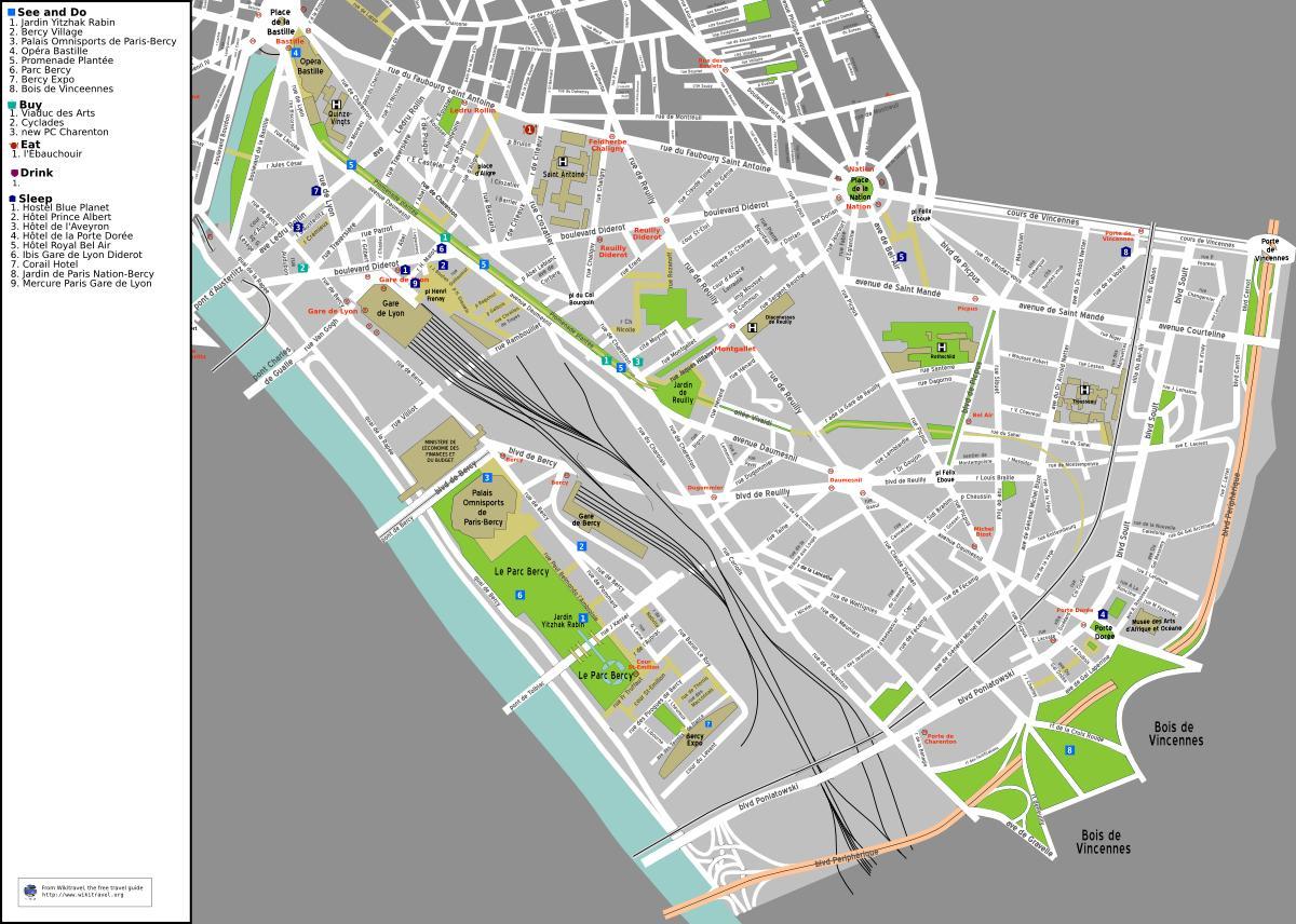 แผนที่ของ 12 arrondissement ของปารีส