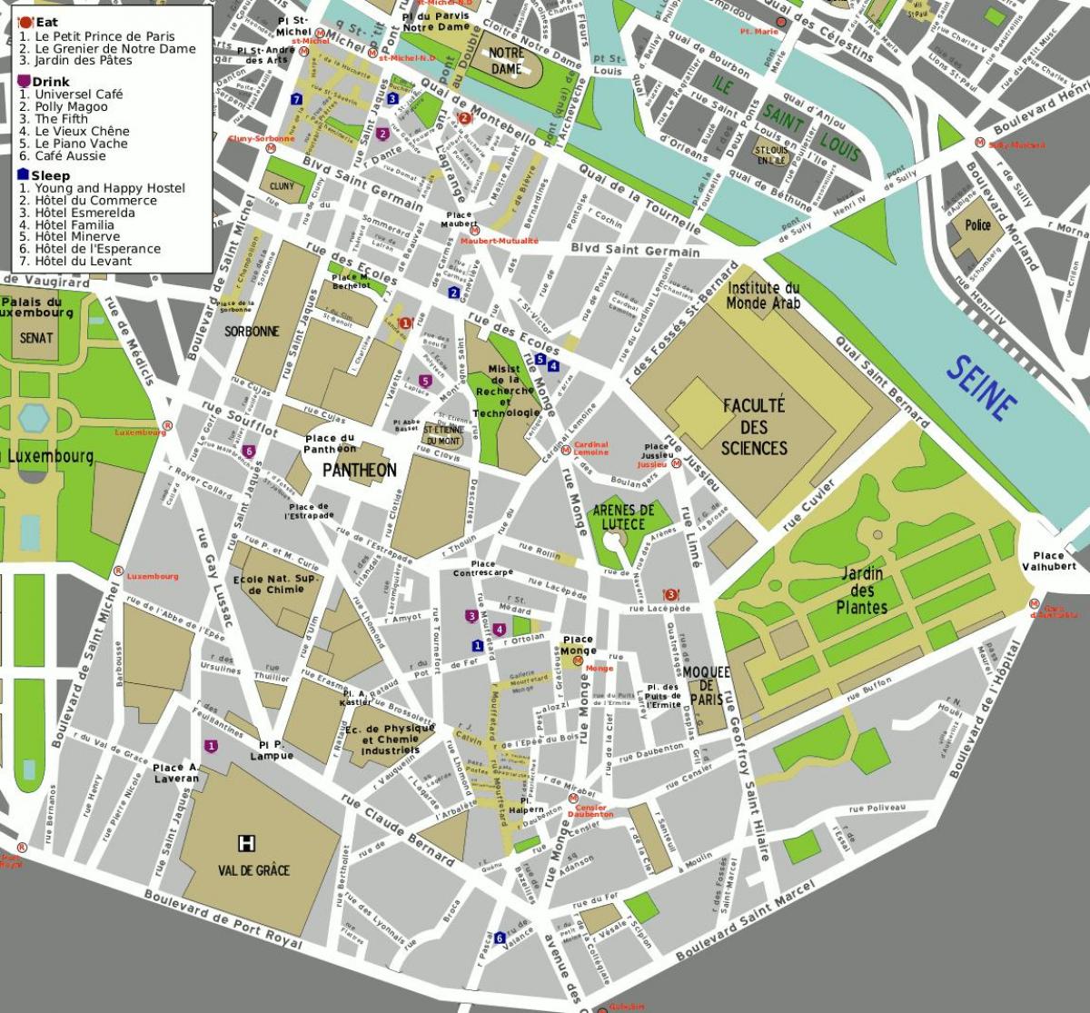 แผนที่ของถนน 5 ตัด arrondissement ของปารีส