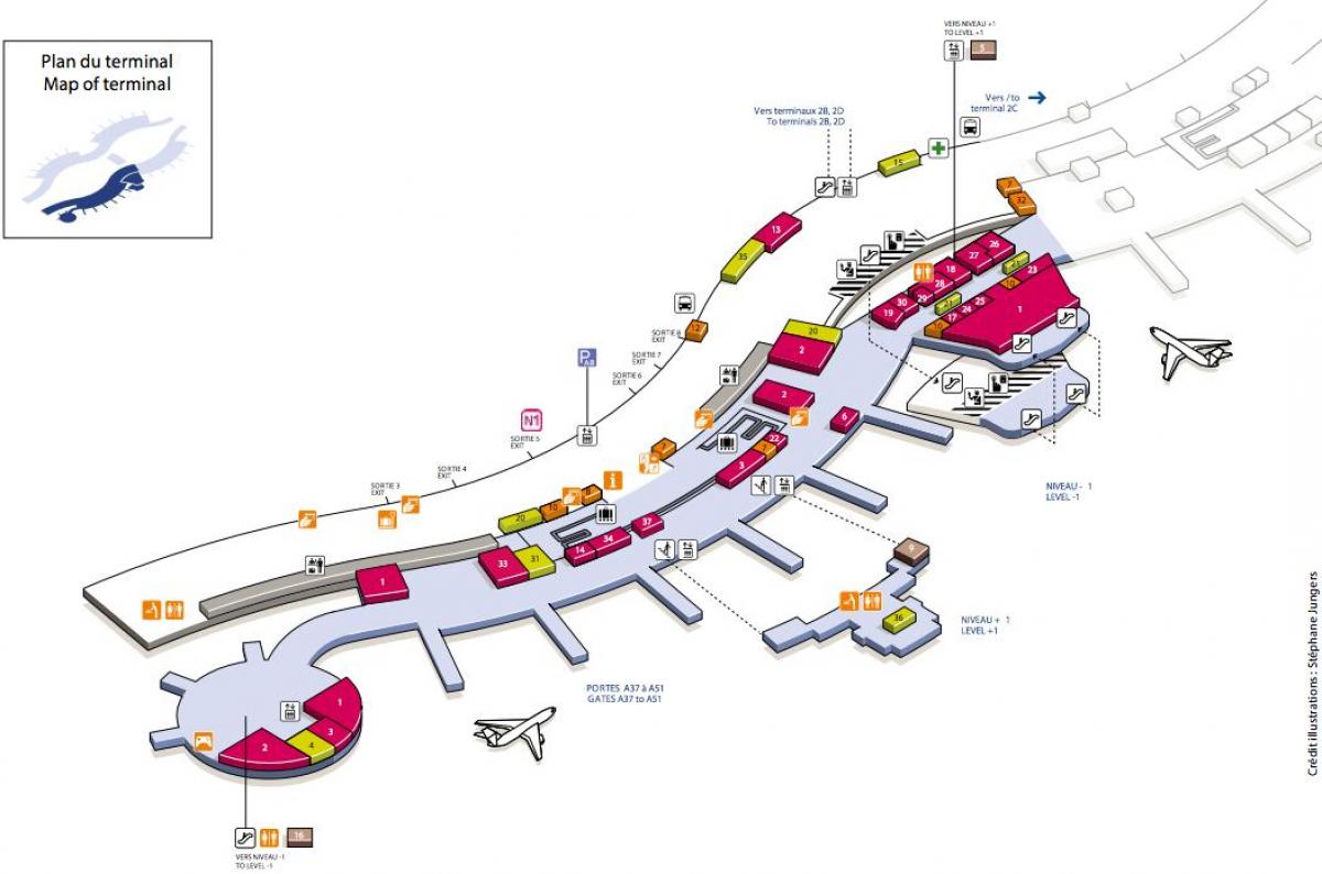 แผนที่ของ CDG สนามบินเทอร์มินัล 2A