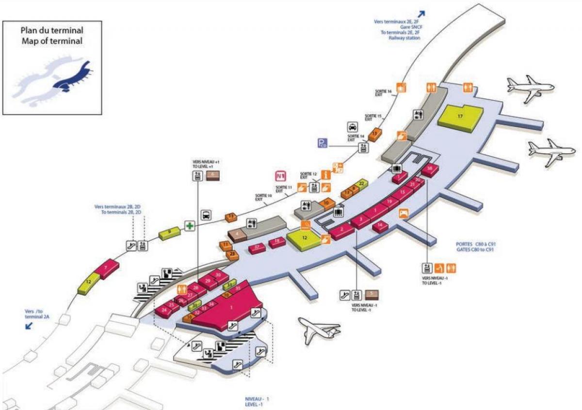 แผนที่ของ CDG สนามบินเทอร์มินัล 2C