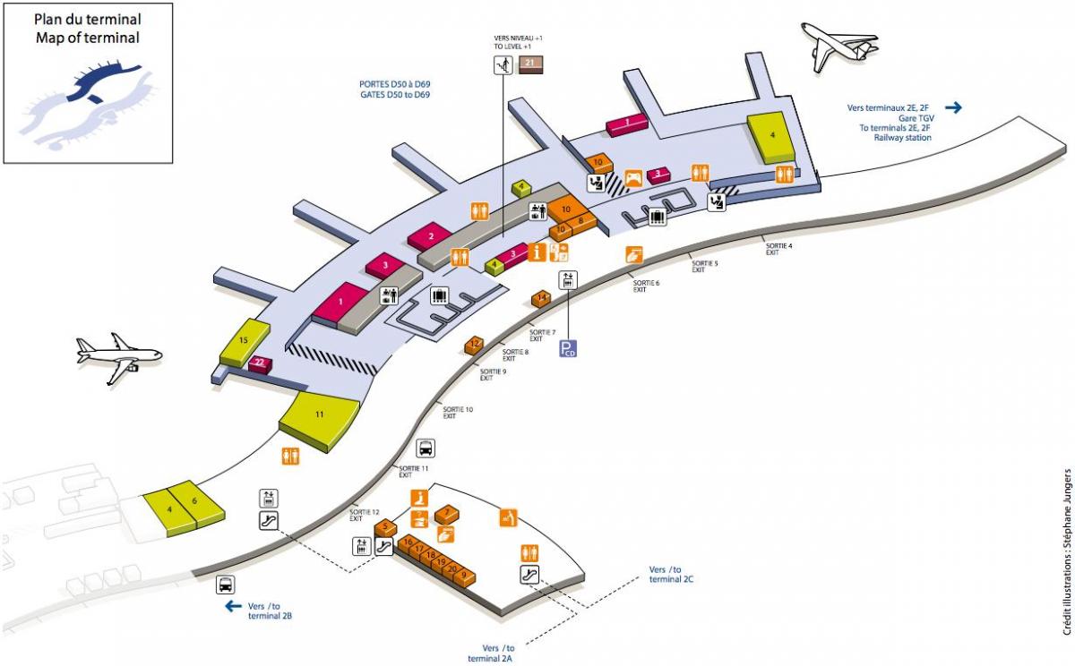 แผนที่ของ CDG สนามบินเทอร์มินัล 2D