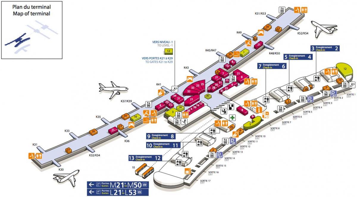 แผนที่ของ CDG สนามบินเทอร์มินัล 2E