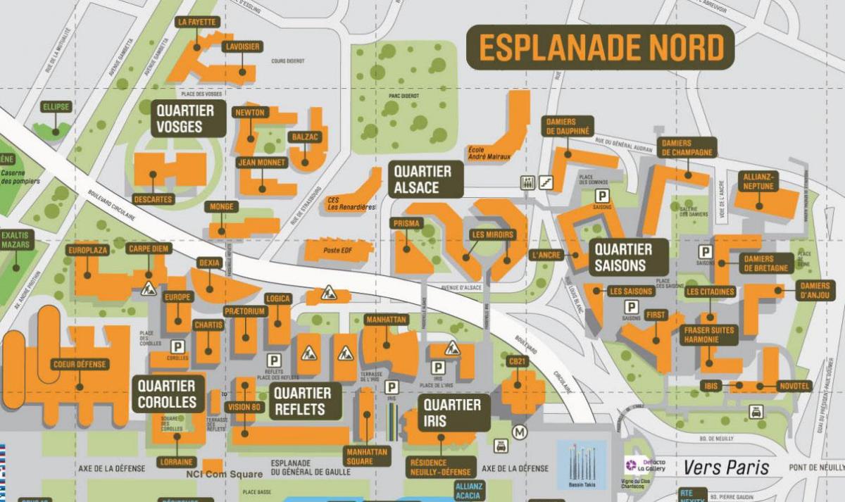 แผนที่ของ La Défense ทางเหนือ Esplanade