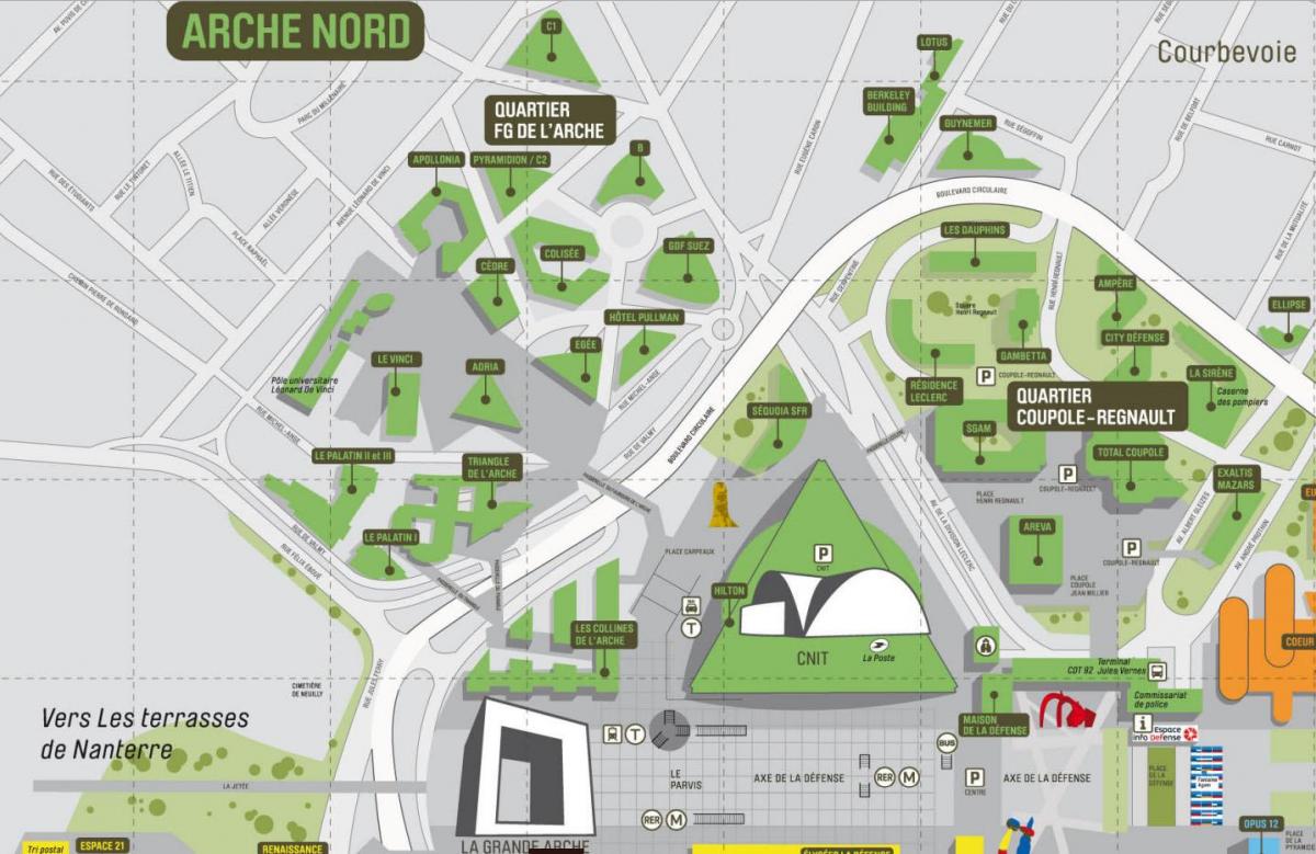 แผนที่ของ La Défense ทางเหนือขนาด arche