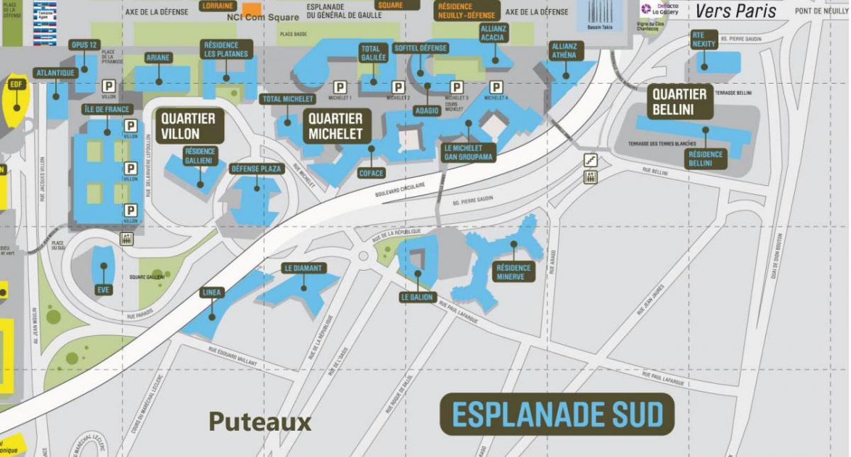 แผนที่ของ La Défense ใต้ Esplanade