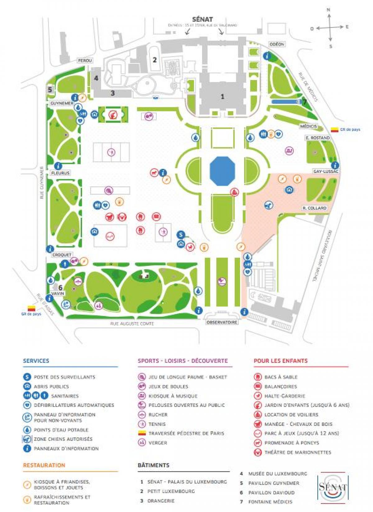 แผนที่ของ Jardin du ลักเซมเบิร์ก