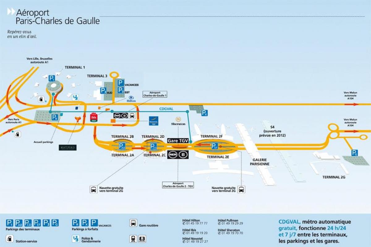 แผนที่ของชาร์ลสเดอ Gaulle สนามบิน