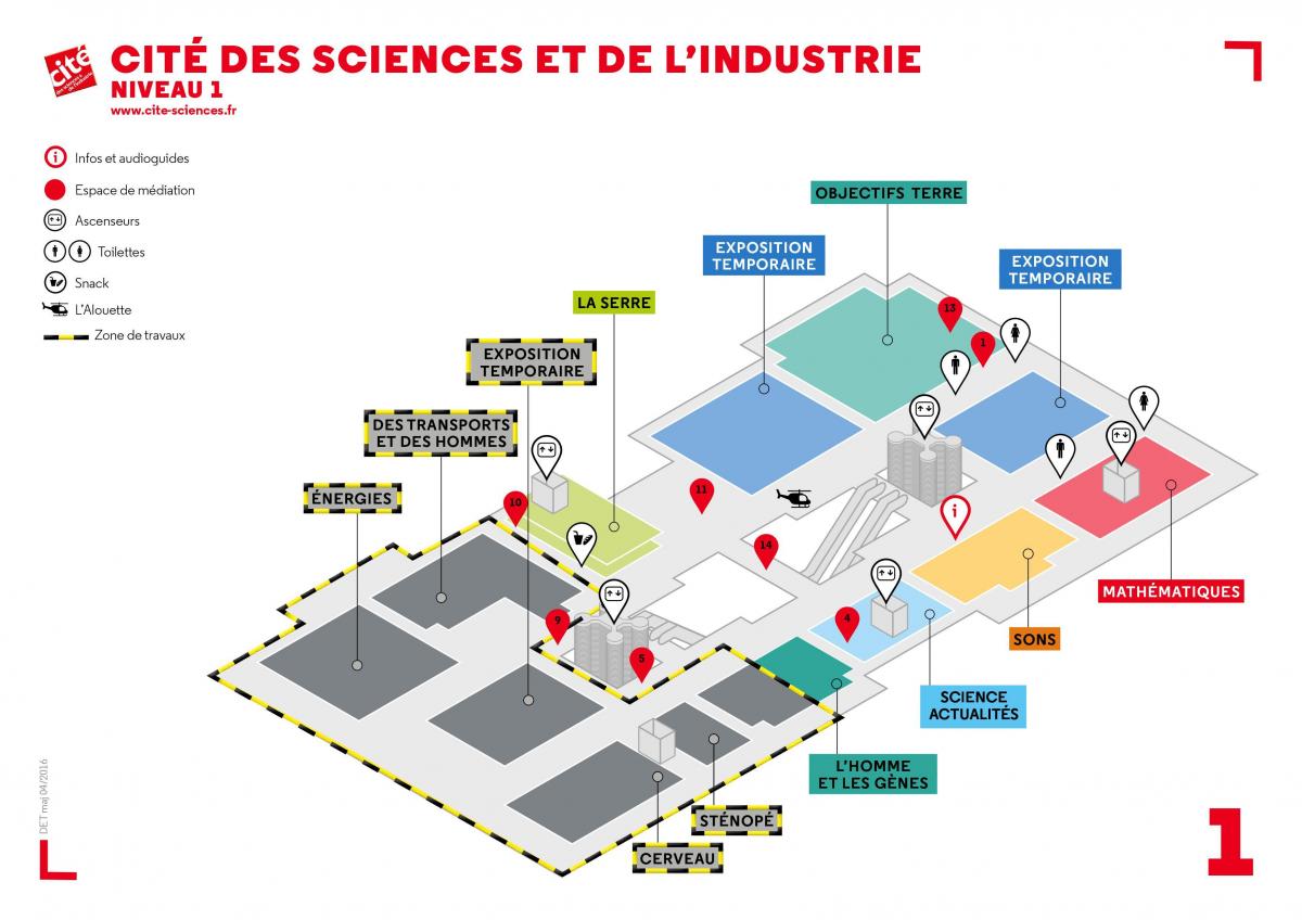 แผนที่ของ Cité des วิทยาศาสตร์ et เดอ l 'Industrie ระดับ 1