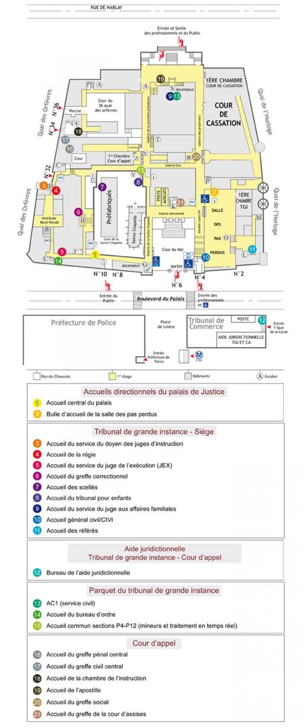 แผนที่ของ Palais เดอความยุติธรรมปารีส