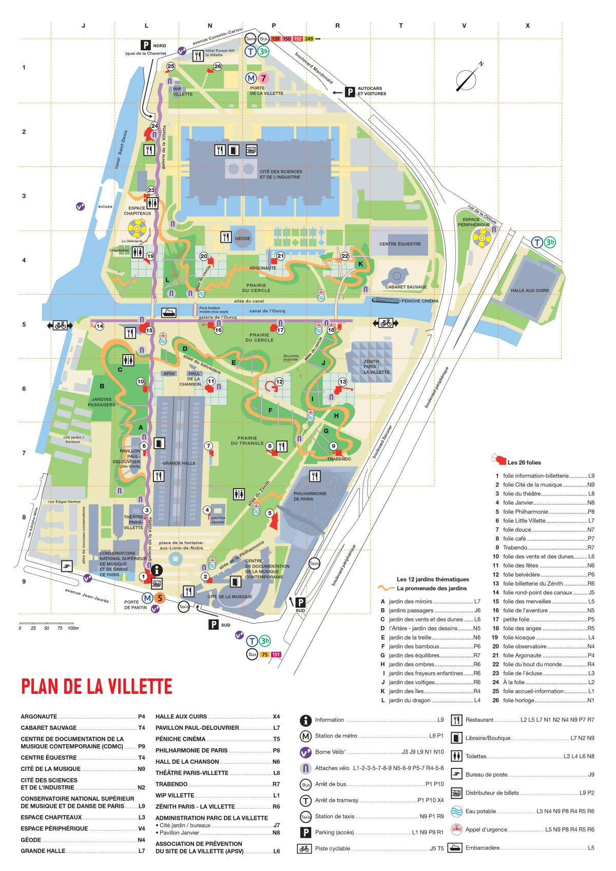 แผนที่ของ Parc เดอลา Villette