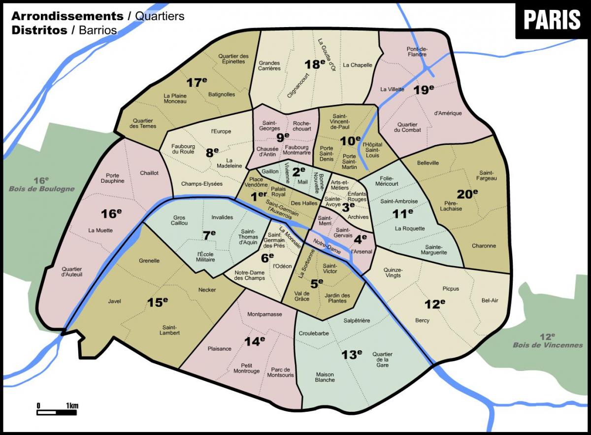 แผนที่ปารีส neighborhoods