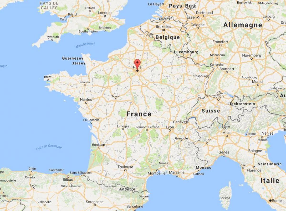 แผนที่ปารีสอยู่ที่ฝรั่งเศสบนแผนที่