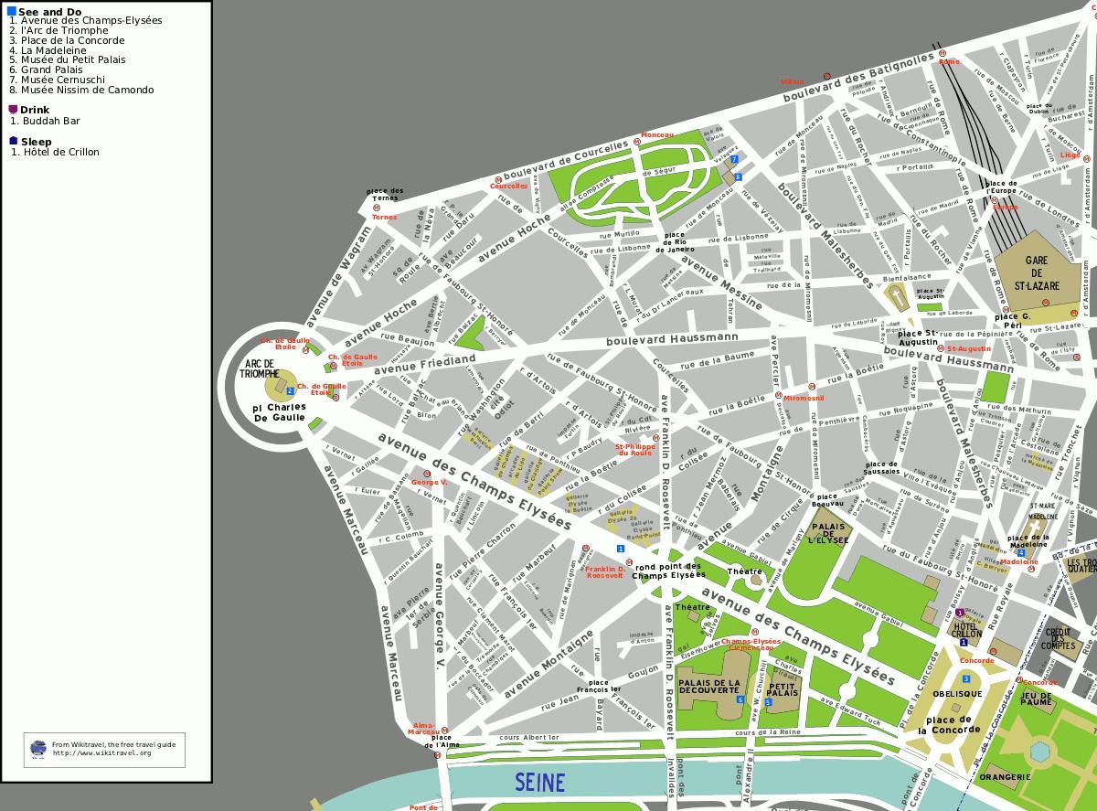 แผนที่ของวันที่ 8 arrondissement ของปารีส