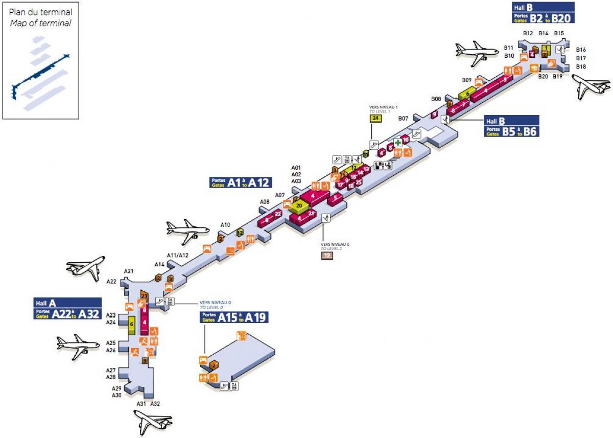 แผนที่ของทางใต้ Orly สนามบิน